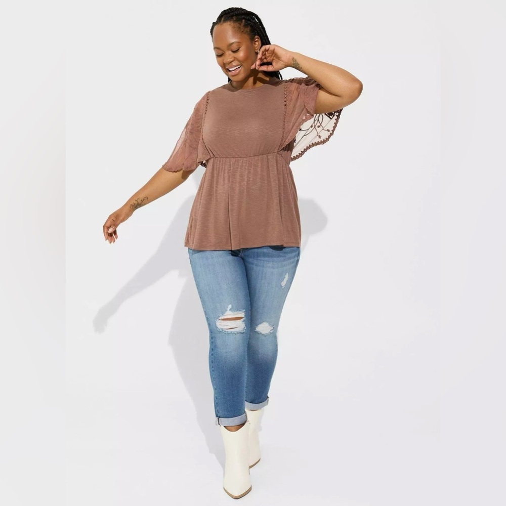 Torrid Brown Lace Sleeve Blouse